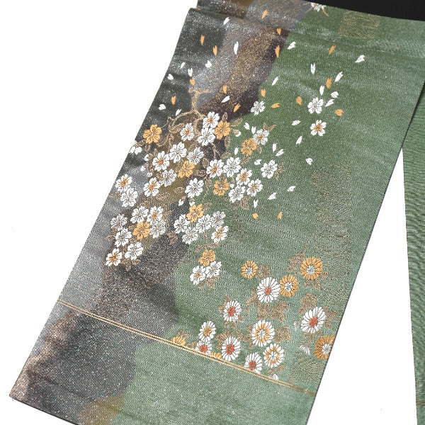 袋帯
袋帯 正絹 桜柄 シルク グリーン 【SS】
【中古】