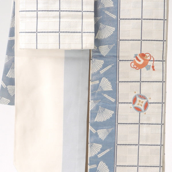 名古屋帯
正絹 名古屋帯 格子 扇柄 銀糸 シルク 白 【H】
【中古】