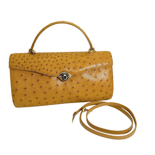 オーストリッチ ostrich ハンドバッグ
 ショルダーバッグ ミラー付き 2wayバッグ オーストリッチ イエロー 【H】
 【中古】
