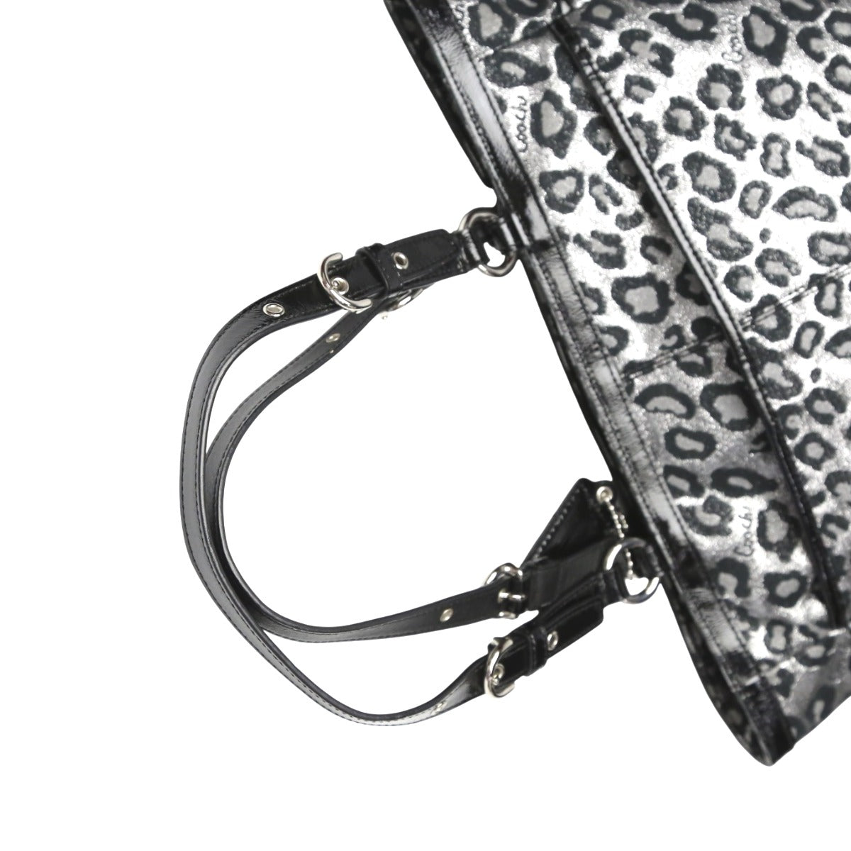 コーチ COACH ハンドバッグ
 トートバッグ 肩掛け レオパード キャンバス F17675 シルバー×ブラック 【SS】
 【中古】