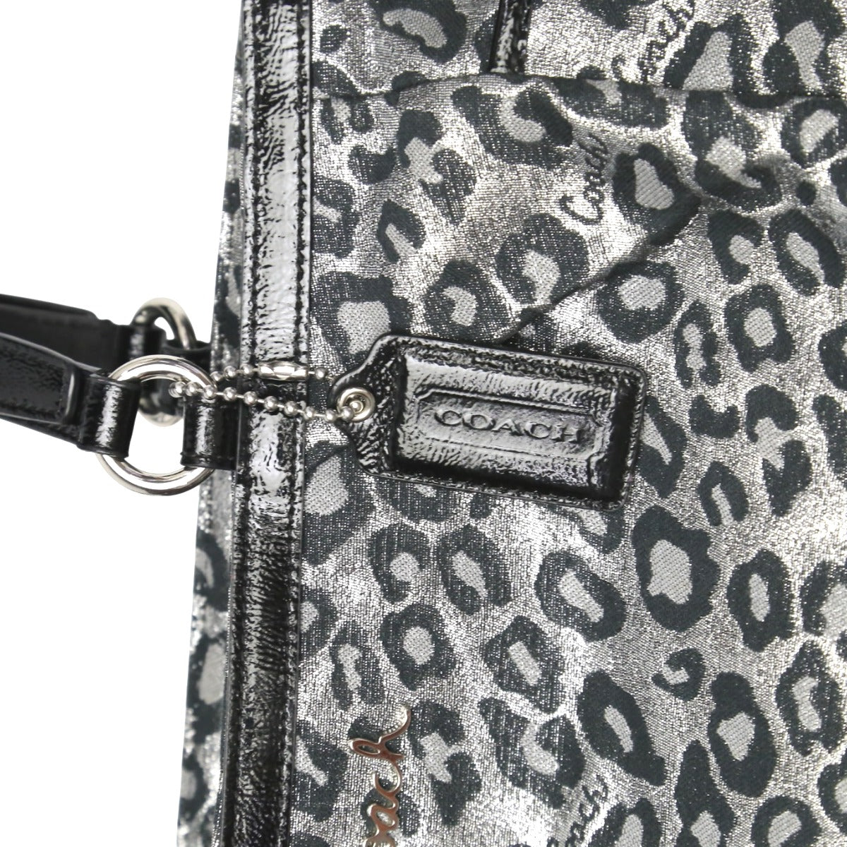 コーチ COACH ハンドバッグ
 トートバッグ 肩掛け レオパード キャンバス F17675 シルバー×ブラック 【SS】
 【中古】