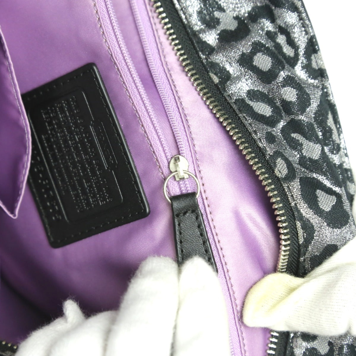 コーチ COACH ハンドバッグ
 トートバッグ 肩掛け レオパード キャンバス F17675 シルバー×ブラック 【SS】
 【中古】
