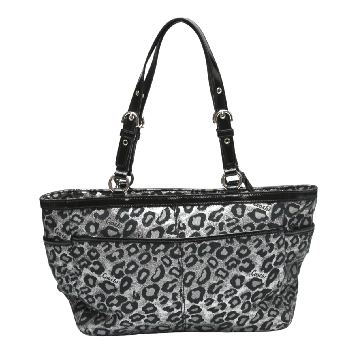 コーチ COACH ハンドバッグ
 トートバッグ 肩掛け レオパード キャンバス F17675 シルバー×ブラック 【SS】
 【中古】