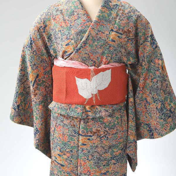 名古屋帯
八寸名古屋 正絹 橙地 シルク オレンジ×ゴールド 【H】
【中古】