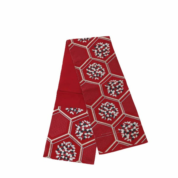 袋帯
亀甲柄 正絹 えんじ色 シルク レッド×ゴールド 【SS】
【中古】