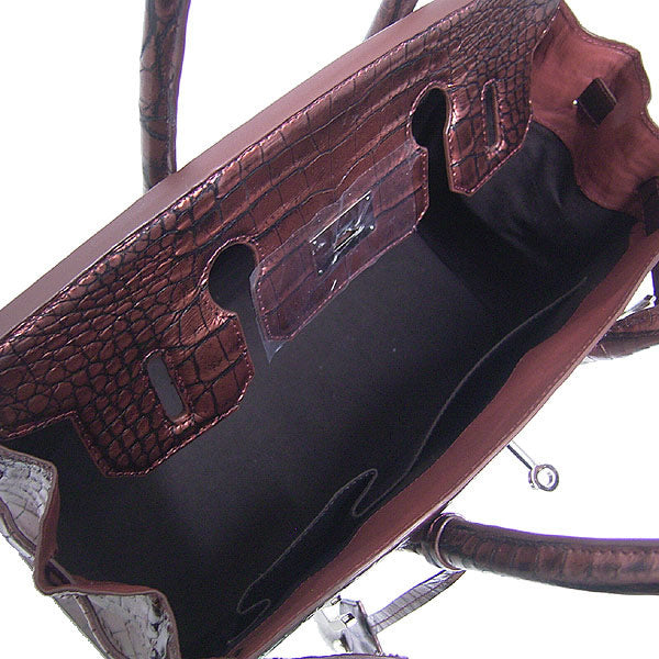 クロコダイル CROCODILE ハンドバッグ
ヘンローン メタリック 30cm クロコダイル YB-2101 ブラウン 【H】