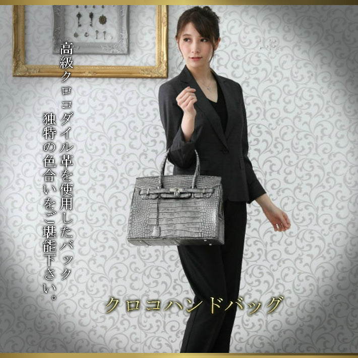 クロコダイル CROCODILE ハンドバッグ
ヘンローン メタリック 30cm クロコダイル YB-2101 ブラウン 【H】