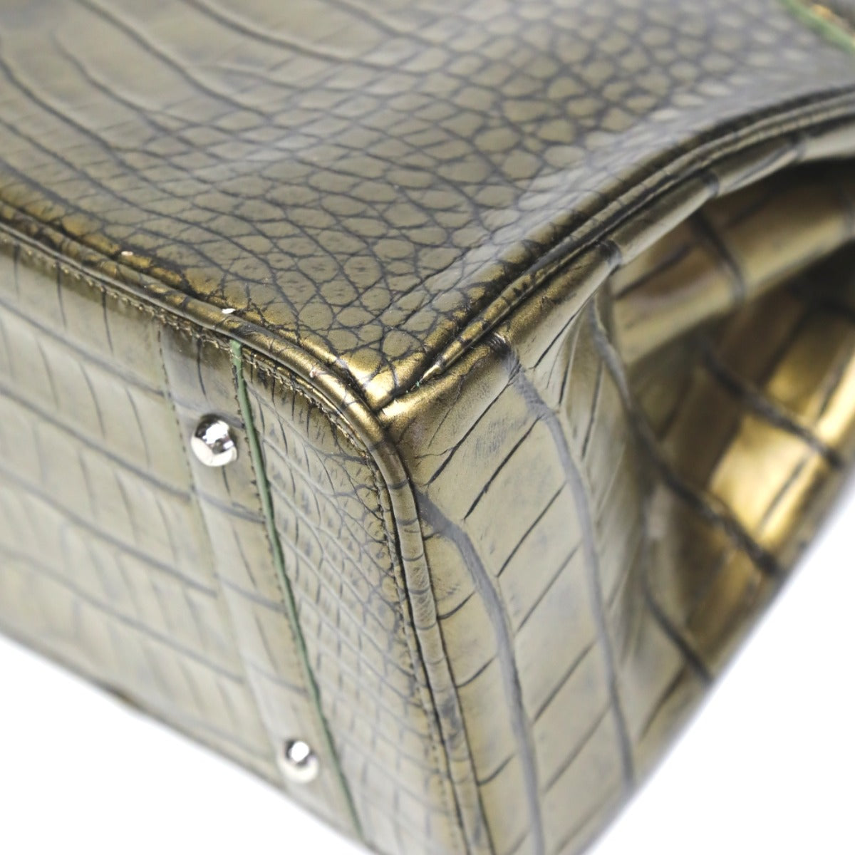 クロコダイル CROCODILE ハンドバッグ
ヘンローン メタリック 30cm クロコダイル YB-2101 ゴールド 【H】