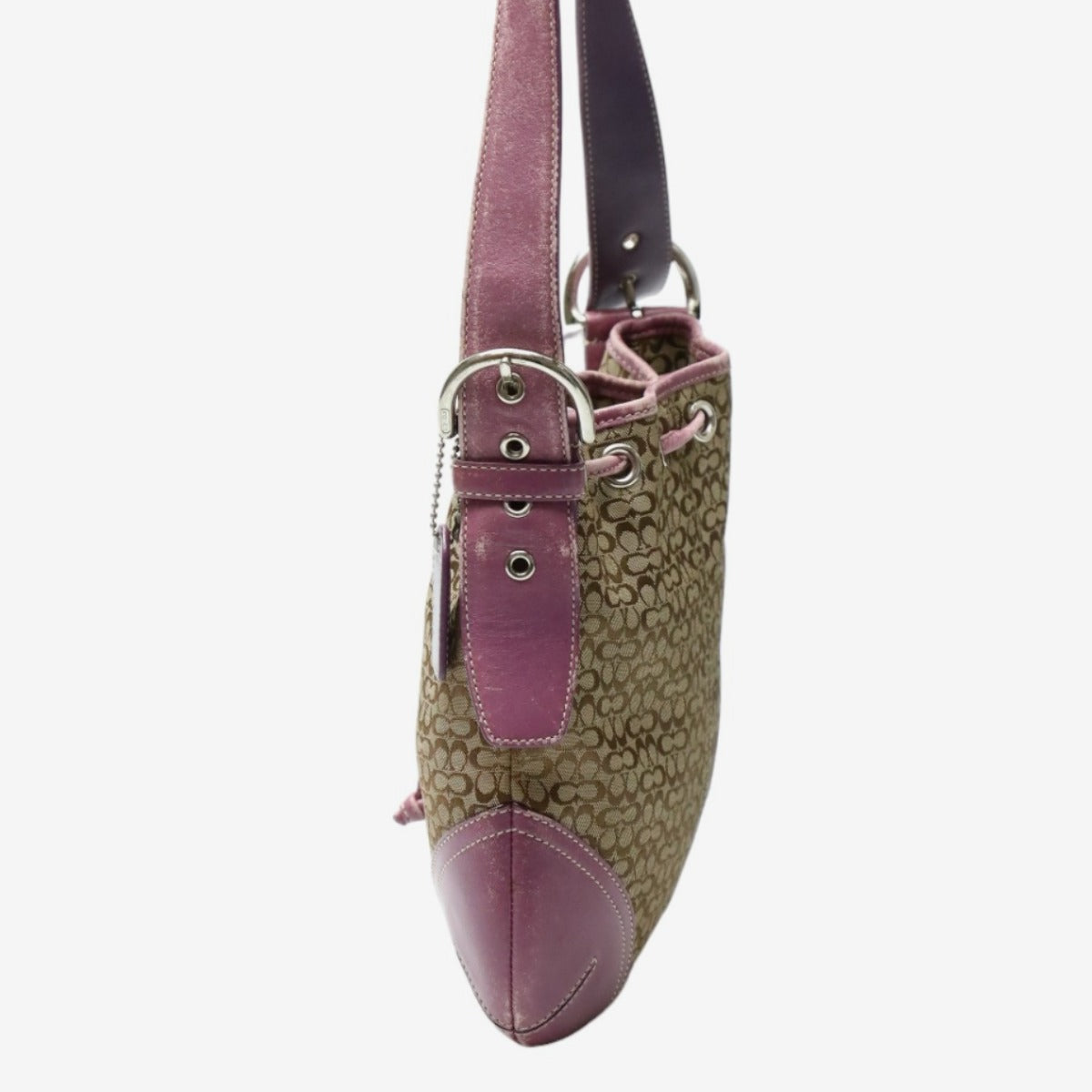コーチ COACH ショルダーバッグ
巾着ショルダー ミニシグネチャー レザー 6387 カーキ×パープル 【SS】
【中古】