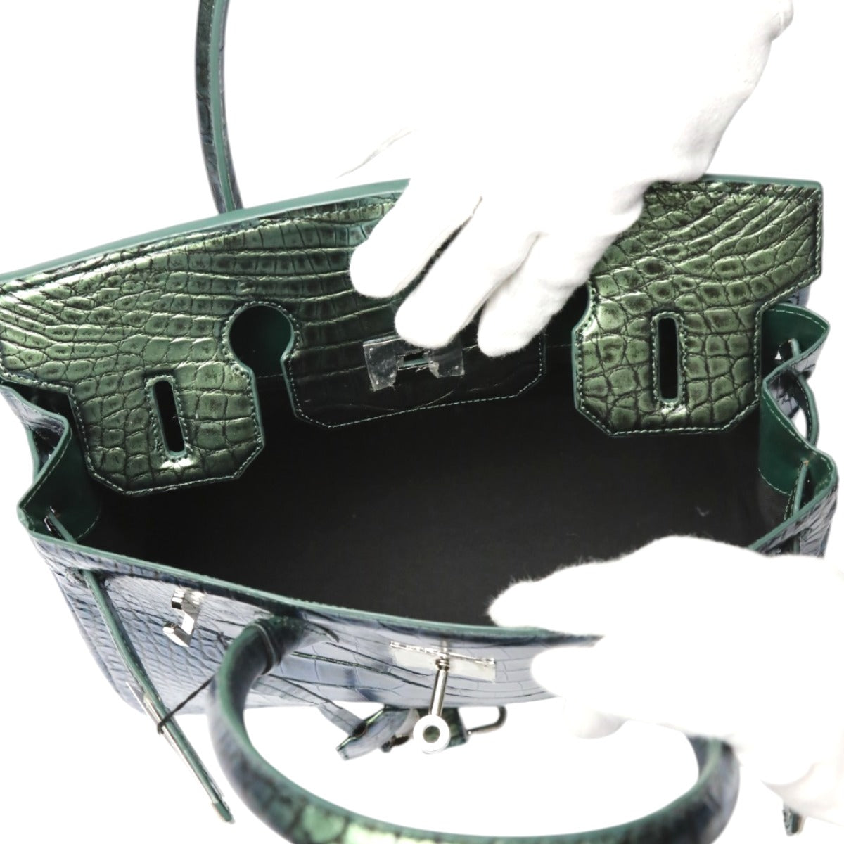 クロコダイル CROCODILE ハンドバッグ
メタリック 30cm クロコダイル YB-2101 グリーン 【SS】