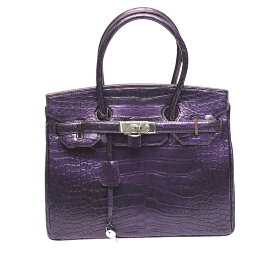 クロコダイル CROCODILE ハンドバッグ
 ヘンローン メタリック 30cm クロコダイル YB-2101 パープル 【SS】