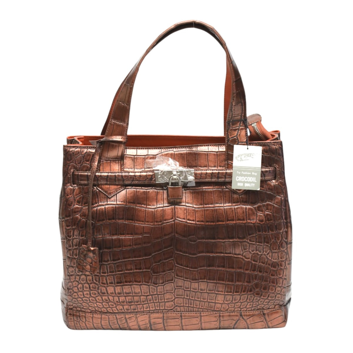 クロコダイル CROCODILE トートバッグ
ハンドバッグ メタリック カデナ付き クロコダイル 3983 ブラウン 【SS】