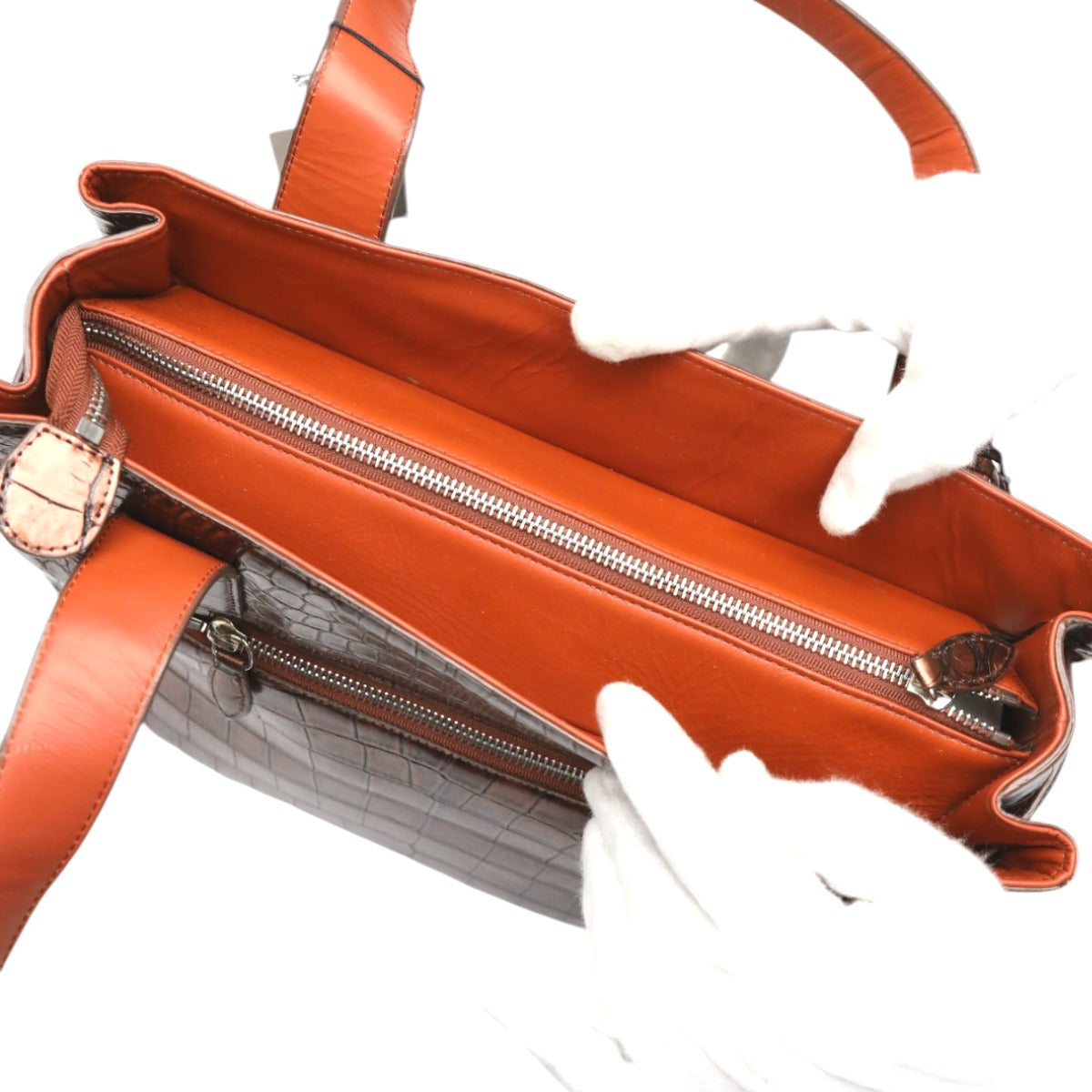 クロコダイル CROCODILE トートバッグ
ハンドバッグ メタリック カデナ付き クロコダイル 3983 ブラウン 【SS】