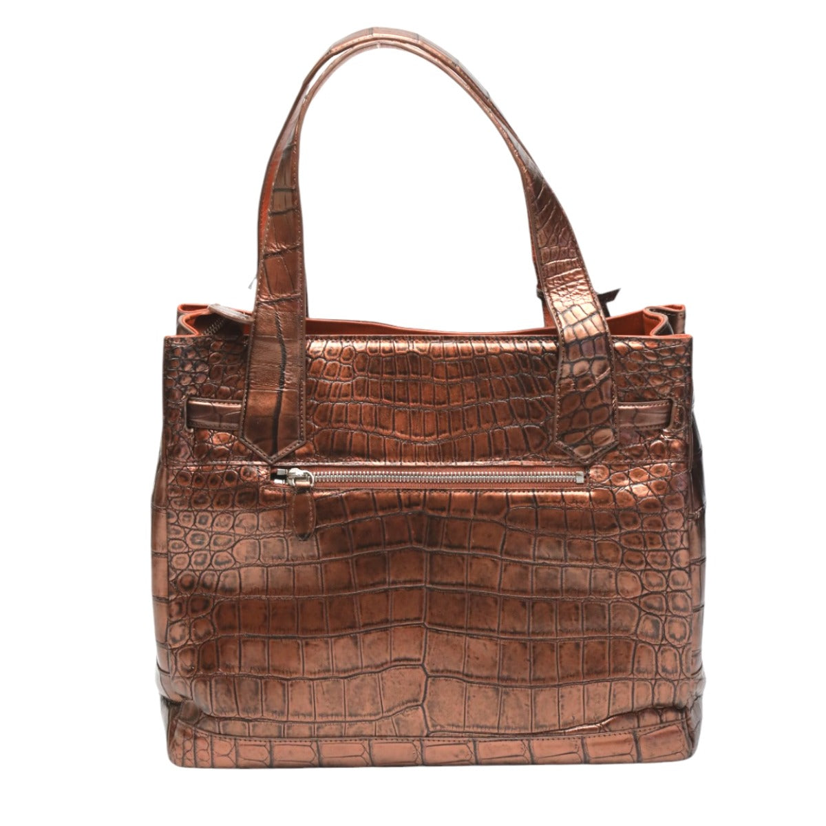 クロコダイル CROCODILE トートバッグ
ハンドバッグ メタリック カデナ付き クロコダイル 3983 ブラウン 【SS】