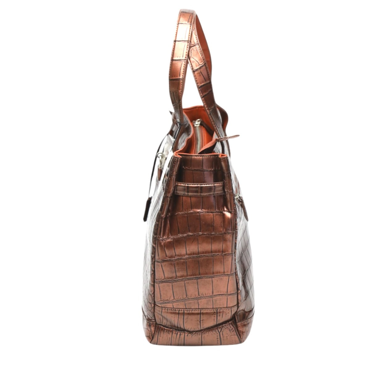 クロコダイル CROCODILE トートバッグ
ハンドバッグ メタリック カデナ付き クロコダイル 3983 ブラウン 【SS】