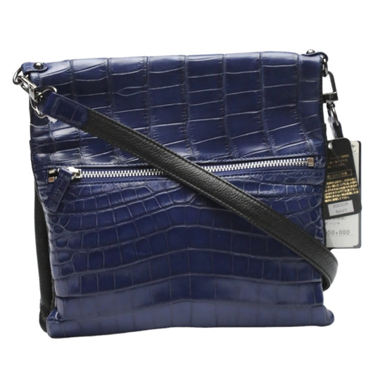 CROCODILE Shoulder Bag
 Super Soft Reversible Calfskin MJ-3093 Medium Blue