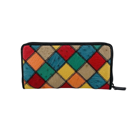 オーストリッチ ostrich 長財布
 パッチワーク マルチカラー ラウンドファスナー オーストリッチ LB-5055 マルチカラー 【SS】