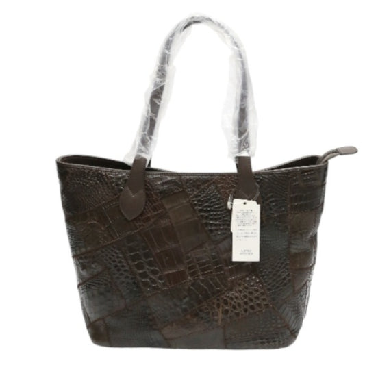 クロコダイル CROCODILE トートバッグ
 ショルダーバッグ ブラウン パッチワーク 天ファスナー クロコダイル LB-7001 ニコチン 【H】