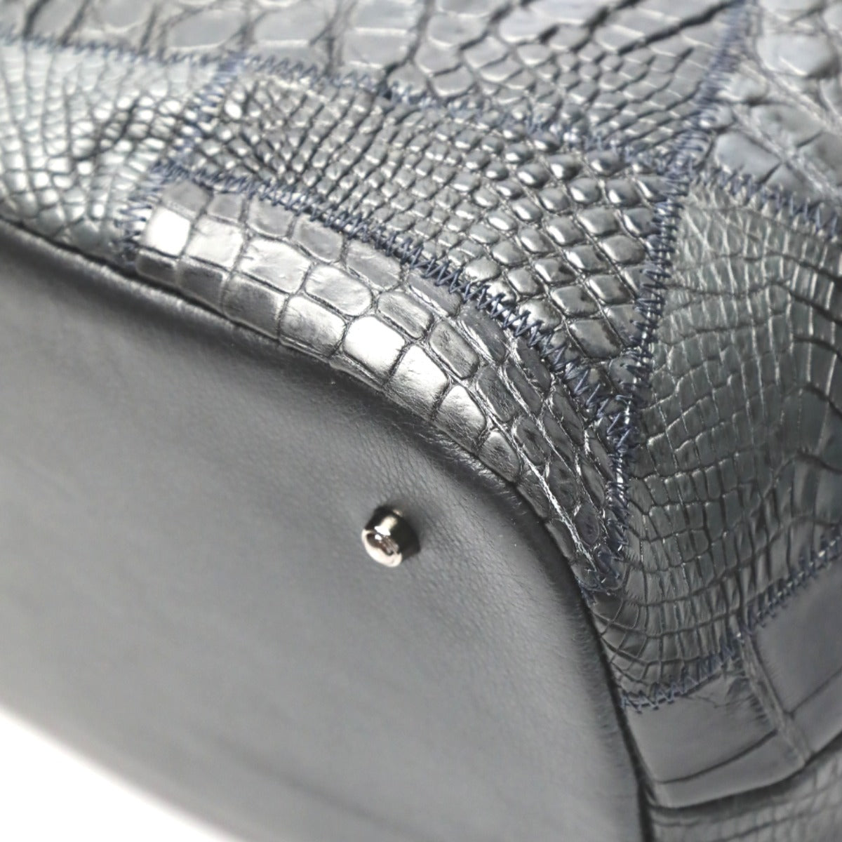 クロコダイル CROCODILE トートバッグ
ショルダーバッグ 天ファスナー パッチワーク クロコダイル LB-7001 ネイビー 【SS】