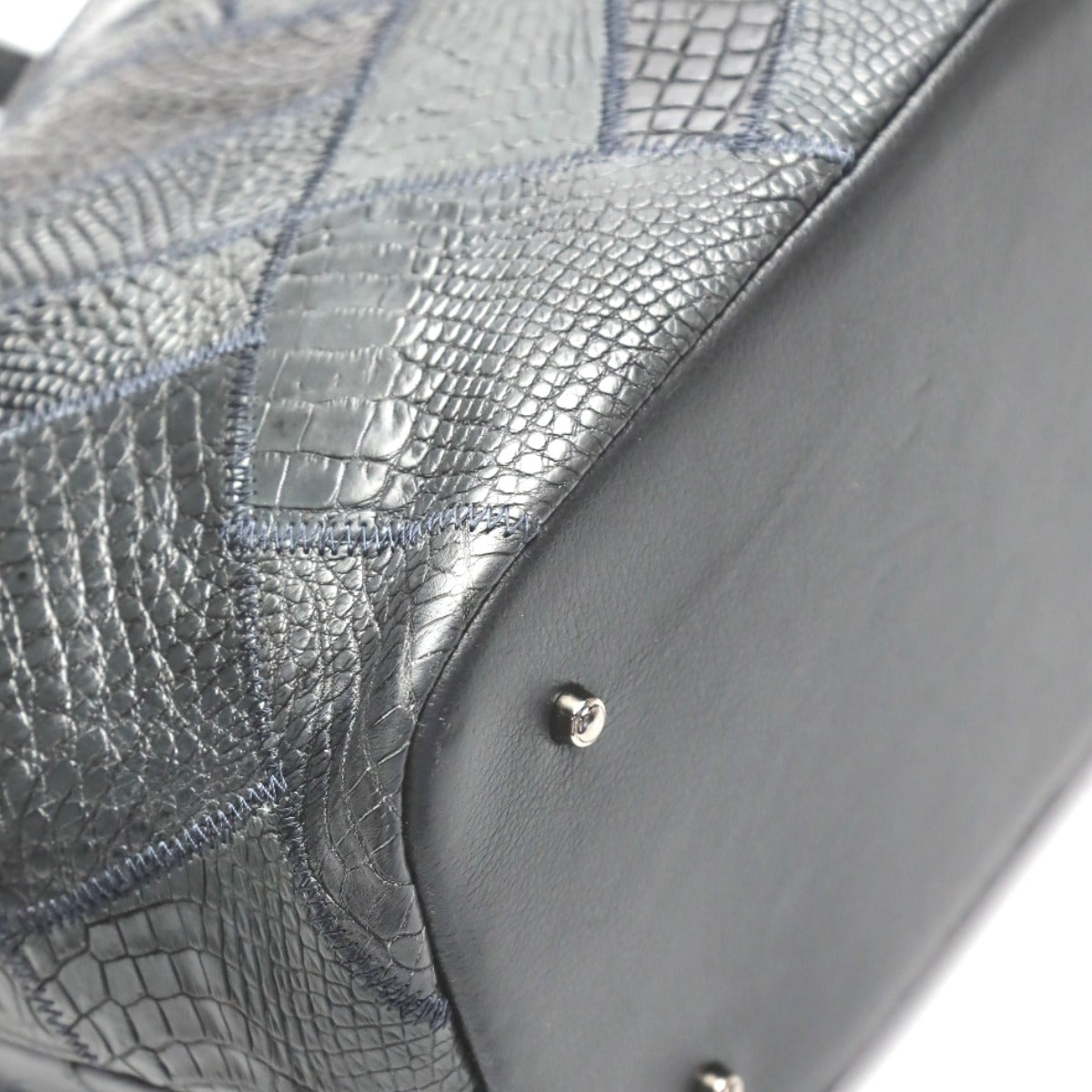 クロコダイル CROCODILE トートバッグ
ショルダーバッグ 天ファスナー パッチワーク クロコダイル LB-7001 ネイビー 【SS】