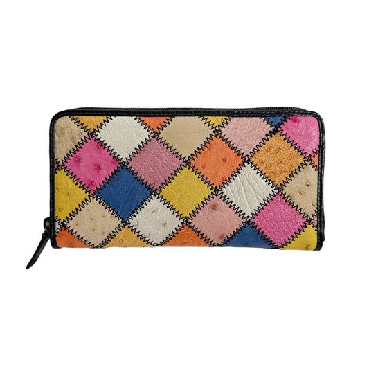 長財布
 長財布 黒ステッチ ラウンドファスナー オーストリッチ LB-5055 マルチカラー 【H】