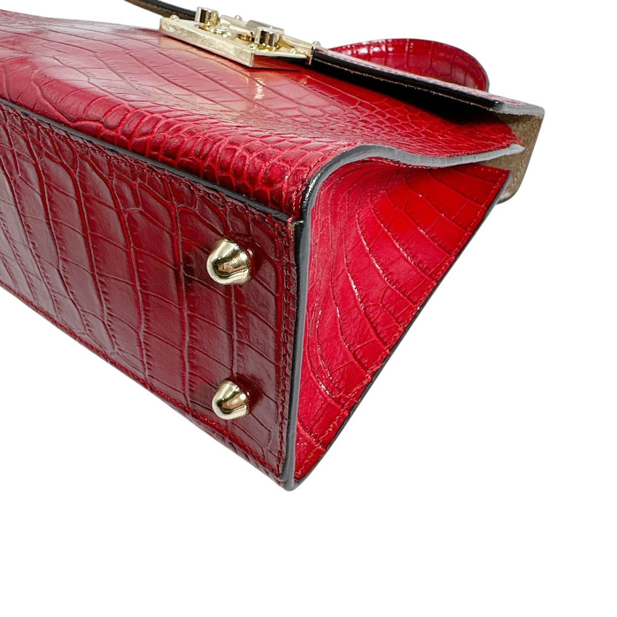 クロコダイル CROCODILE ハンドバッグ
2WAY 型押しクロコ ショルダー 牛革 レッド 【SS】
【中古】