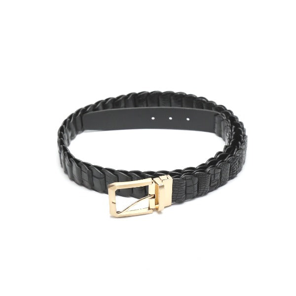 クロコダイル CROCODILE ベルト
ピンタイプバックル 編み込み長さ調整可能 35mm クロコダイル LJ-BG ブラック×ゴールド 【H】