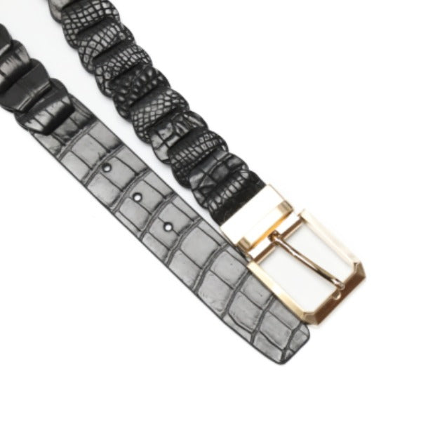 クロコダイル CROCODILE ベルト
ピンタイプバックル 編み込み長さ調整可能 35mm クロコダイル LJ-BG ブラック×ゴールド 【H】