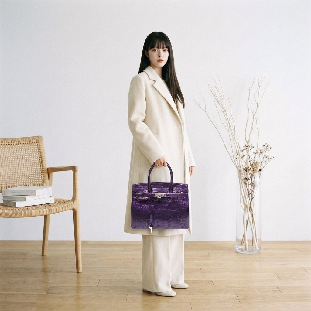クロコダイル CROCODILE ハンドバッグ
ヘンローン メタリック 30cm クロコダイル YB-2101 パープル 【H】