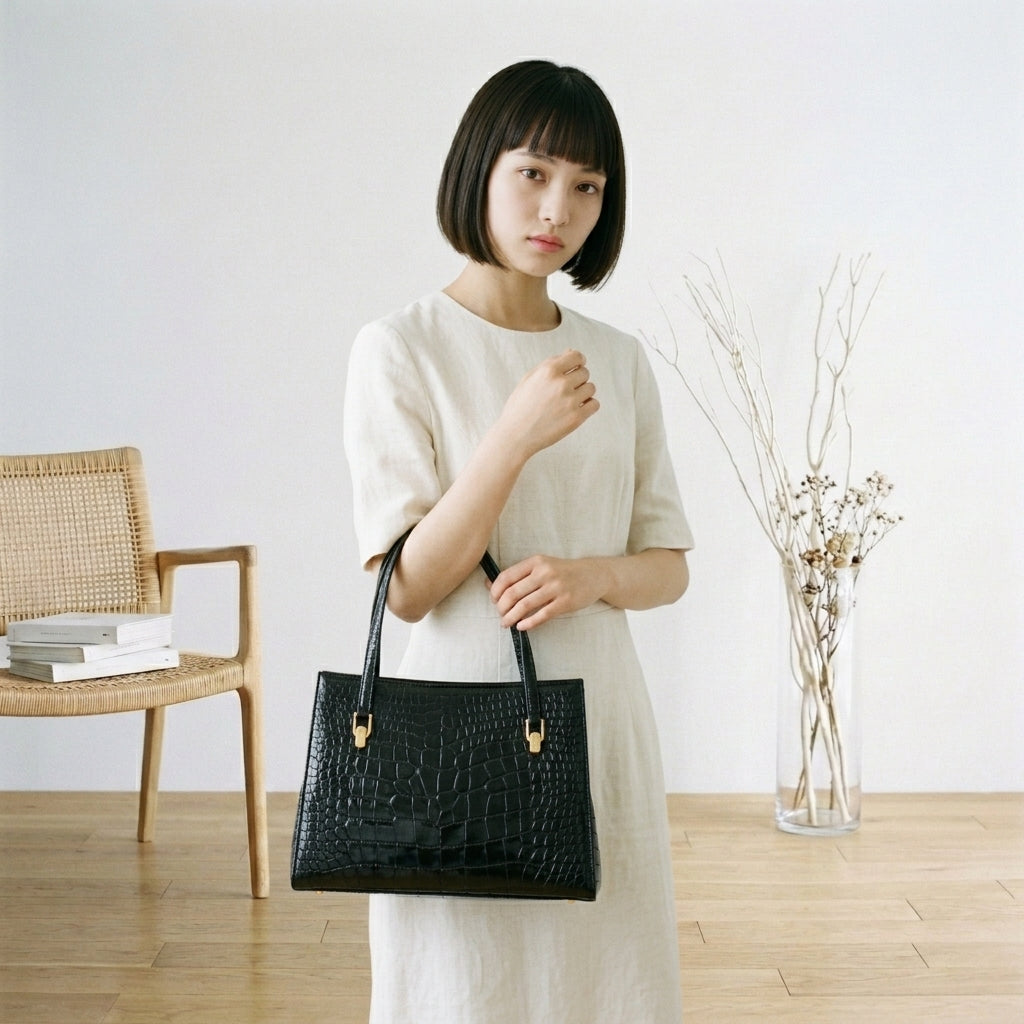 ハンドバッグ
がま口 クロコダイル シャイニング クロコダイル ブラック 【SS】
【中古】