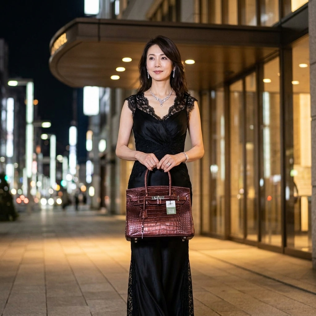 クロコダイル CROCODILE ハンドバッグ
ヘンローン メタリック 30cm クロコダイル YB-2101 ワイン 【H】