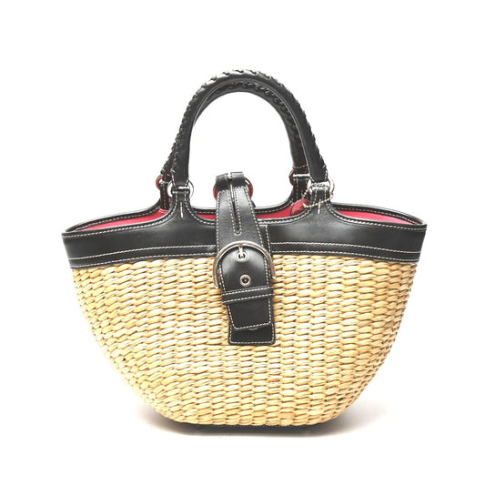 コーチ COACH ハンドバッグ
 ストロー×レザー トートバッグ  カゴバッグ  6271 ブラウン×ブラック 【SS】
 【中古】