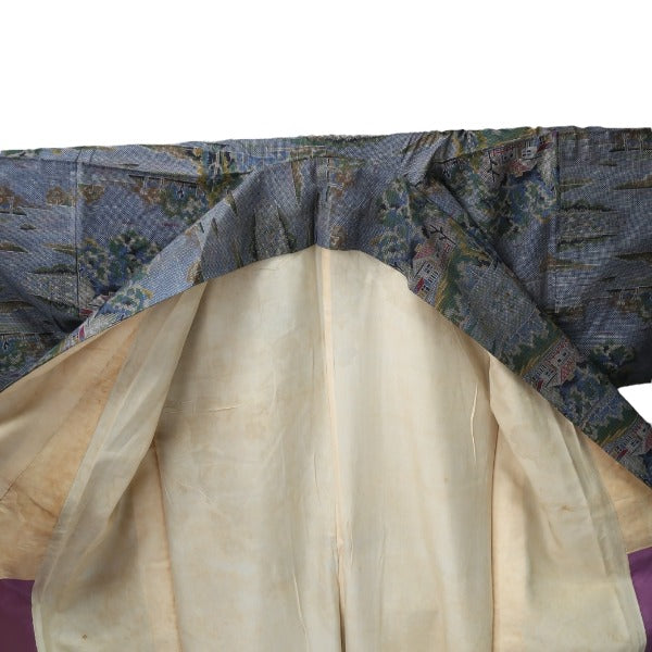 Homongi and Tsukesage
 Kimono, Japanese clothing, pure silk, long kimono, Oshima, fabric, green, [H]
 【second hand】 