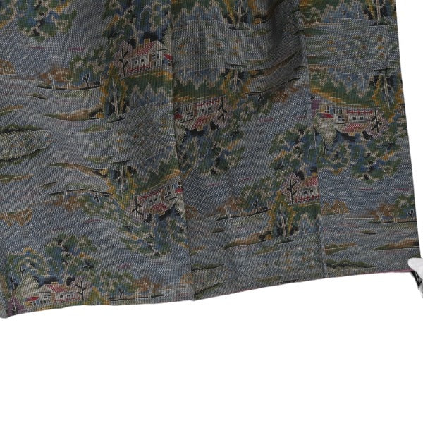 Homongi and Tsukesage
 Kimono, Japanese clothing, pure silk, long kimono, Oshima, fabric, green, [H]
 【second hand】 