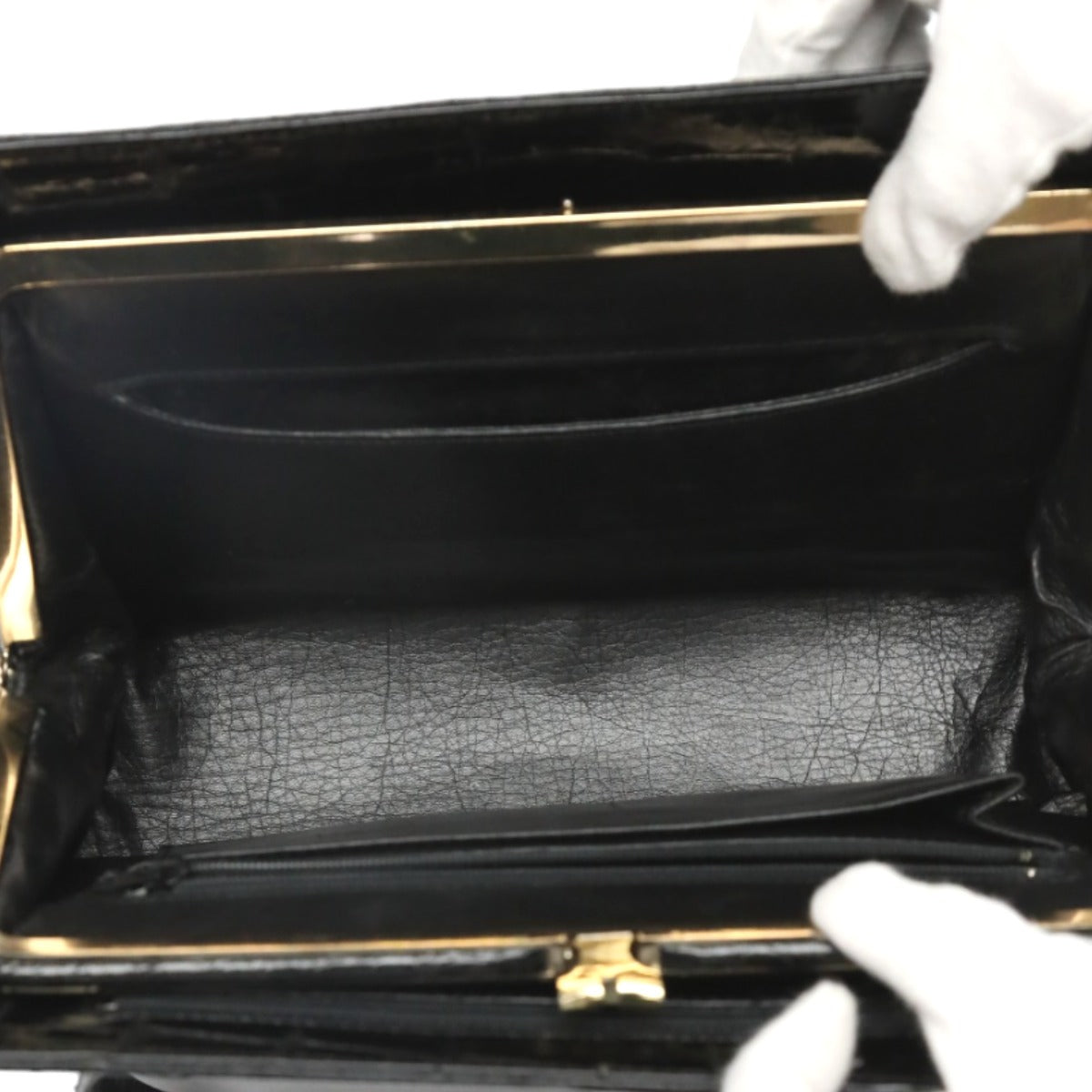 ハンドバッグ
 がま口 クロコダイル シャイニング クロコダイル ブラック 【SS】
 【中古】