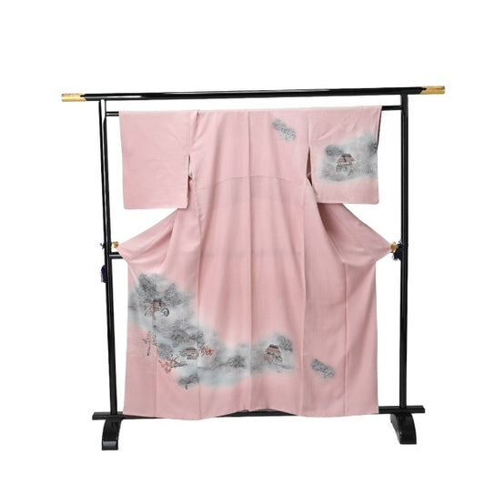 Homongi and Tsukesage
 Kimono, Japanese clothing, Dahlia, Landscape painting, Polyester, Light pink [SS]
 【second hand】 