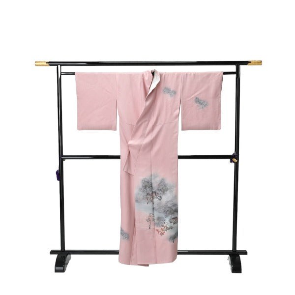 Homongi and Tsukesage
 Kimono, Japanese clothing, Dahlia, Landscape painting, Polyester, Light pink [SS]
 【second hand】 