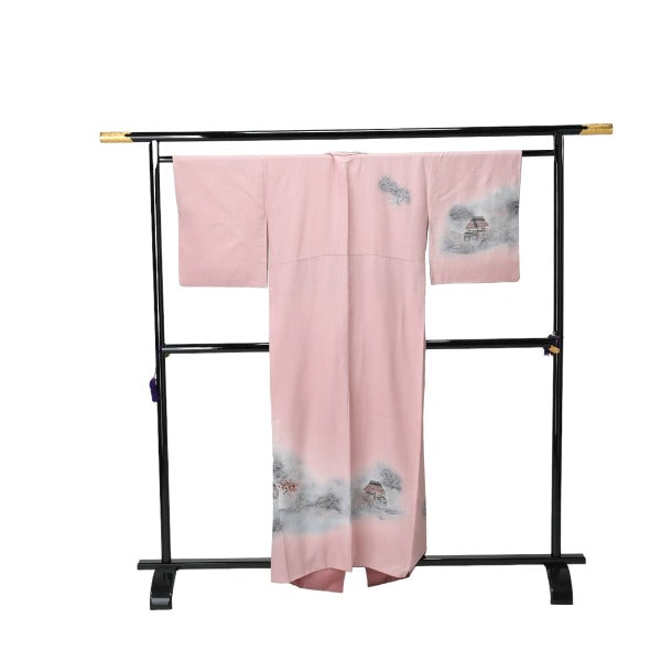 Homongi and Tsukesage
 Kimono, Japanese clothing, Dahlia, Landscape painting, Polyester, Light pink [SS]
 【second hand】 