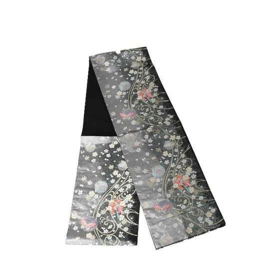 Obi
 Silk Fukuro Obi with Cherry Blossom Pattern, Black [SS]
 【second hand】 