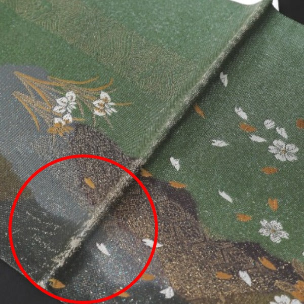 Obi
 Silk Fukuro Obi with Cherry Blossom Pattern, Green [SS]
 【second hand】 