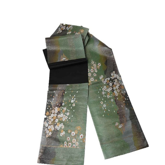 Obi
 Silk Fukuro Obi with Cherry Blossom Pattern, Green [SS]
 【second hand】 