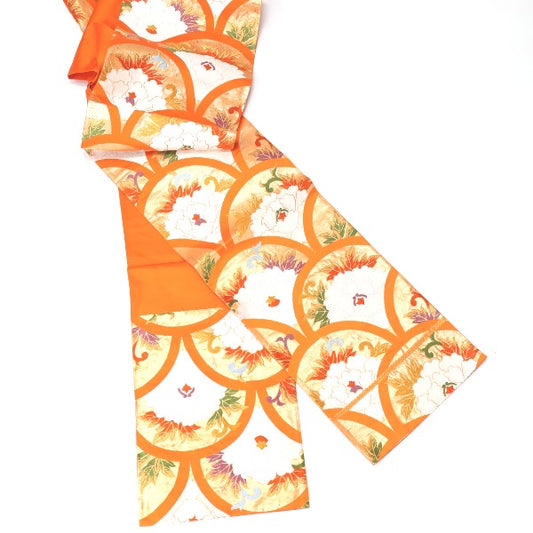 Obi
 Silk Fukuro Obi Fan Pattern Orange [H]
 【second hand】 