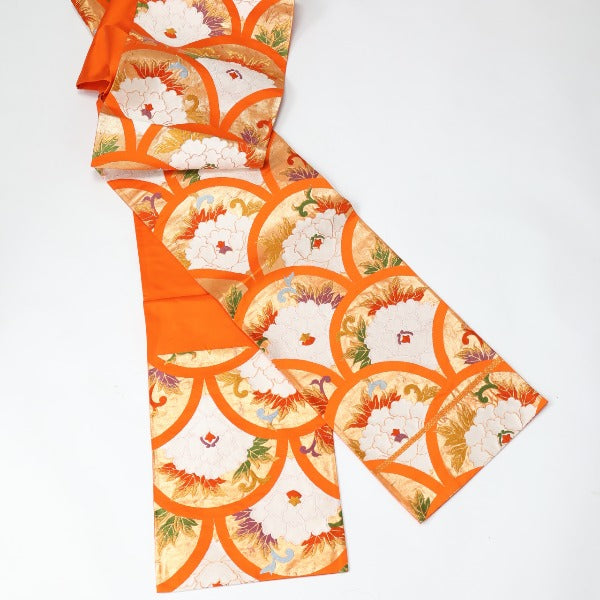 Obi
 Silk Fukuro Obi Fan Pattern Orange [H]
 【second hand】 