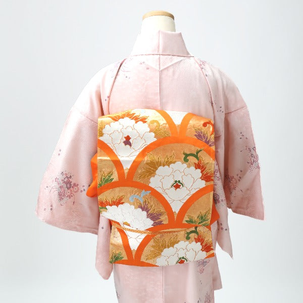 Obi
 Silk Fukuro Obi Fan Pattern Orange [H]
 【second hand】 