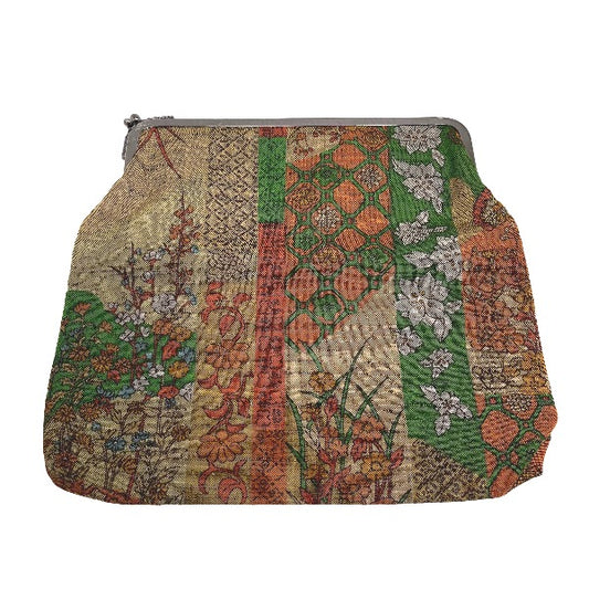 ポーチ
 和装用 がま口 グリーン×オレンジ 【SS】
 【中古】