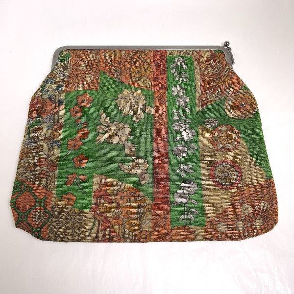 ポーチ
 和装用 がま口 グリーン×オレンジ 【SS】
 【中古】