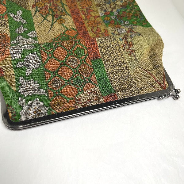 ポーチ
 和装用 がま口 グリーン×オレンジ 【SS】
 【中古】