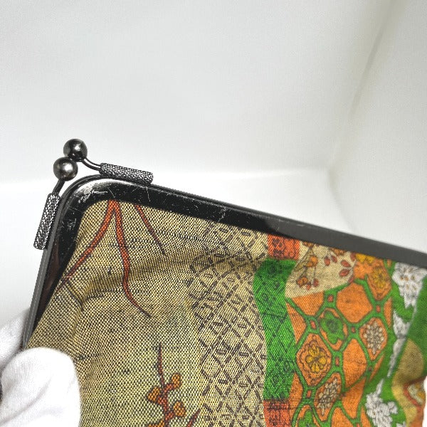 ポーチ
 和装用 がま口 グリーン×オレンジ 【SS】
 【中古】