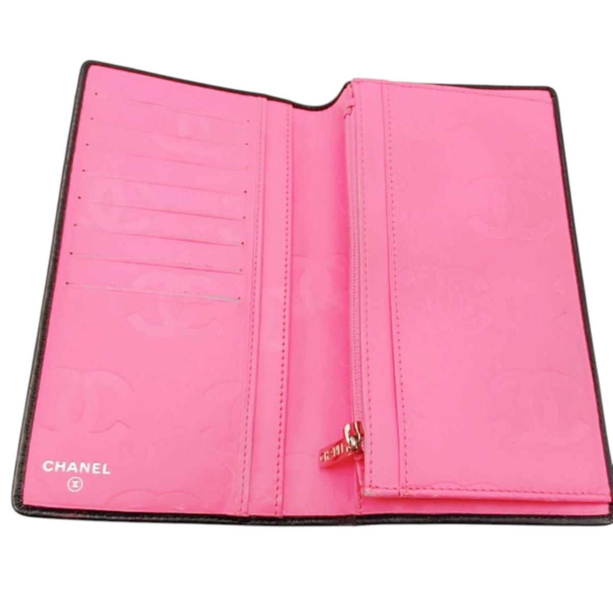 シャネル CHANEL 長財布
 二つ折り長財布 カンボン カーフ A26717 ブラック ×ピンク 【SS】
 【中古】