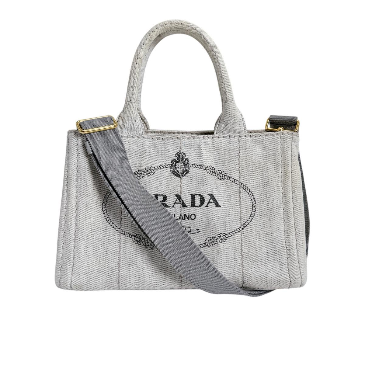 プラダ PRADA トートバッグ
 ショルダーバッグ カナパ カナパミニトート キャンバス 1BG439 グレー 【SS】
 【中古】